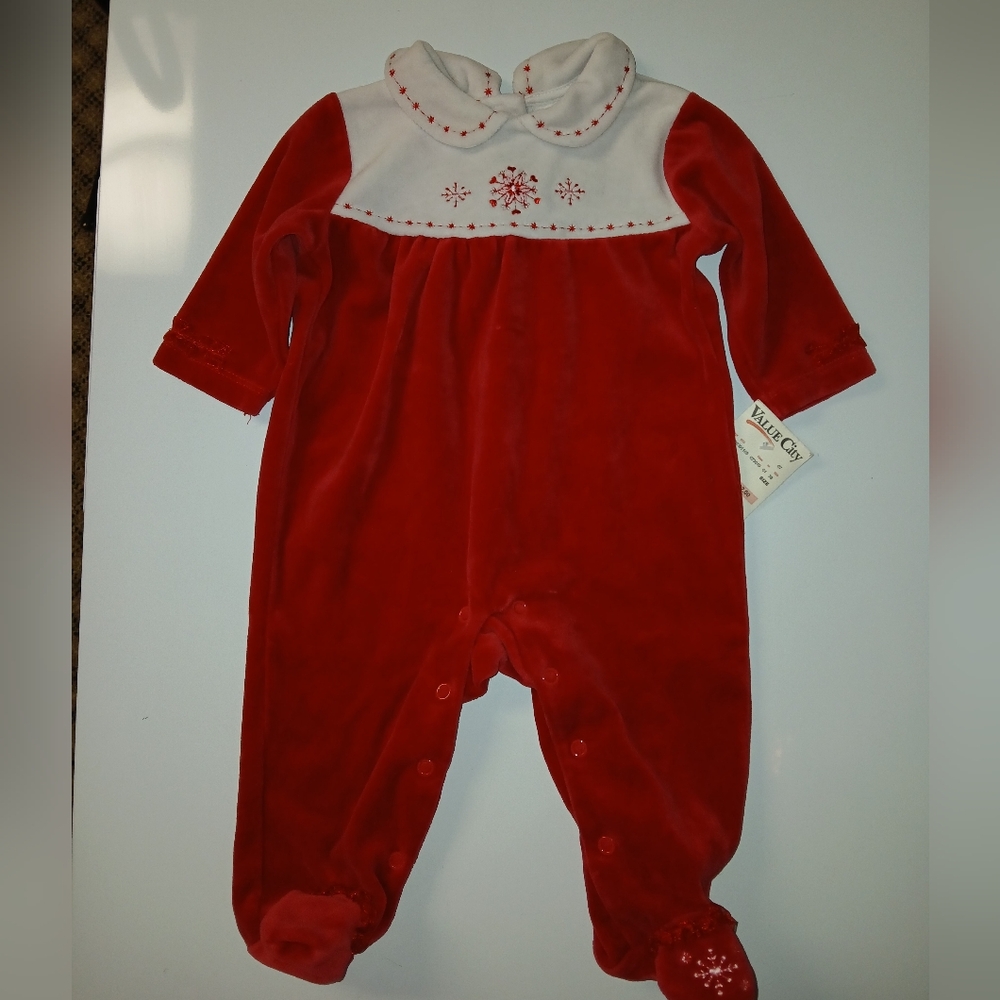 Absorba Red and Cream Baby Girl Christmas Footie! SZ. 3-6 mo.